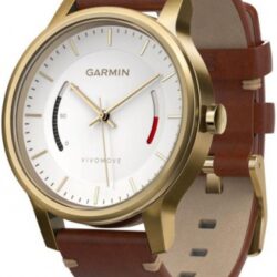 Спортивные часы Garmin Vivomove Premium со стальным корпусом и кожаным ремешком золотистый